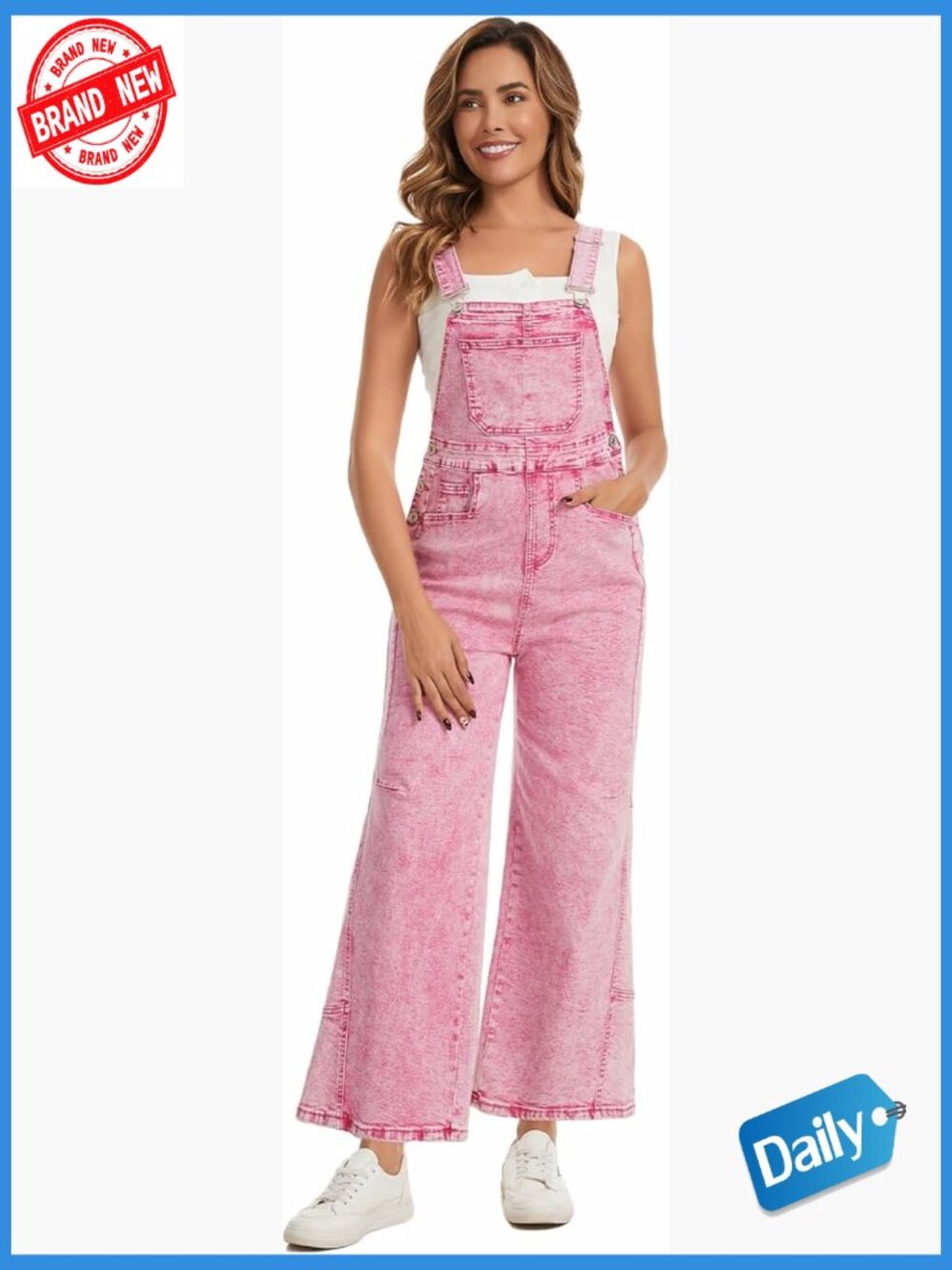 Loose Fit Wide Leg Denim Overalls with Pockets Adjustable Straps